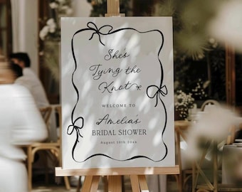 Tying the Knot Welcome Sign Template Black Bow Bridal Shower Poster She's Tying the Knot Bachelorette Sign Digital Download 18x24/24x36"