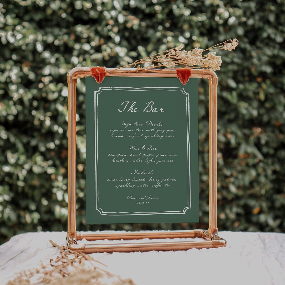 Menu Sign Green Bar Menu Sign Template Green Drink Menu Sign Hand Drawn Menu Card ...