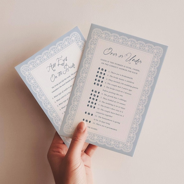 Lace Bridal Shower Games Personalized Activity Cards Something Blue Chantilly Embroidered Template Download, 0010
