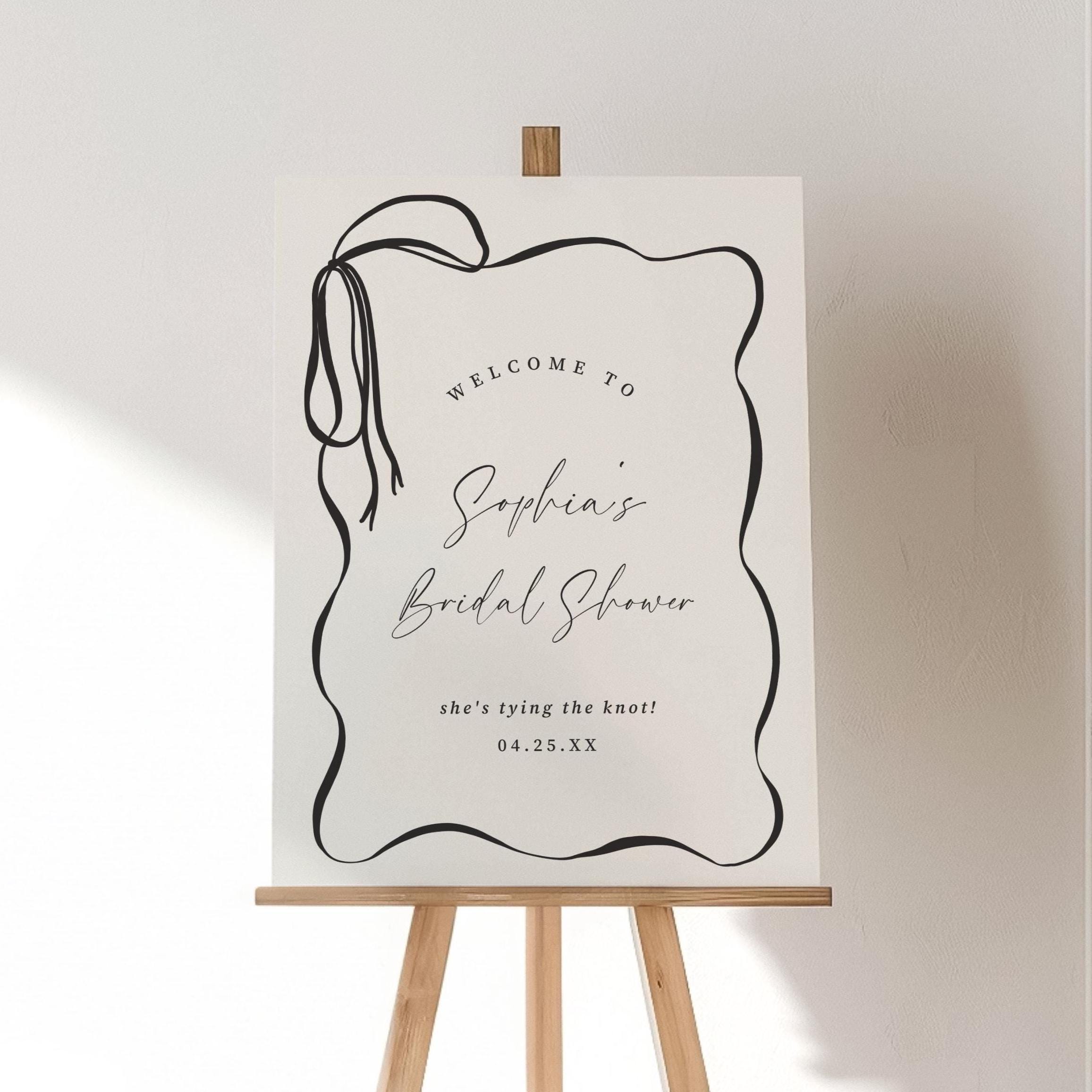 Tying the Knot Welcome Sign: Black Bow Bridal Shower (digital Template ...