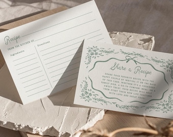 Floral Bridal Shower Recipe Card Template: Printable Toile Design