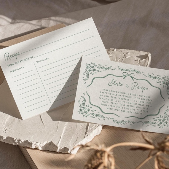 Floral Bridal Shower Recipe Card Template: Printable Toile Design