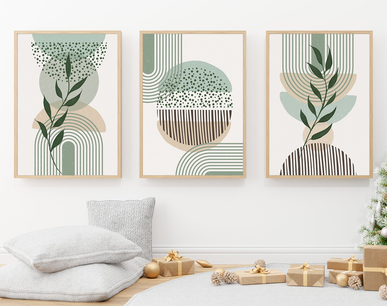 Sage Green Wall Art Set of 3, Mid Century Modern Art Print Set of 3 ...