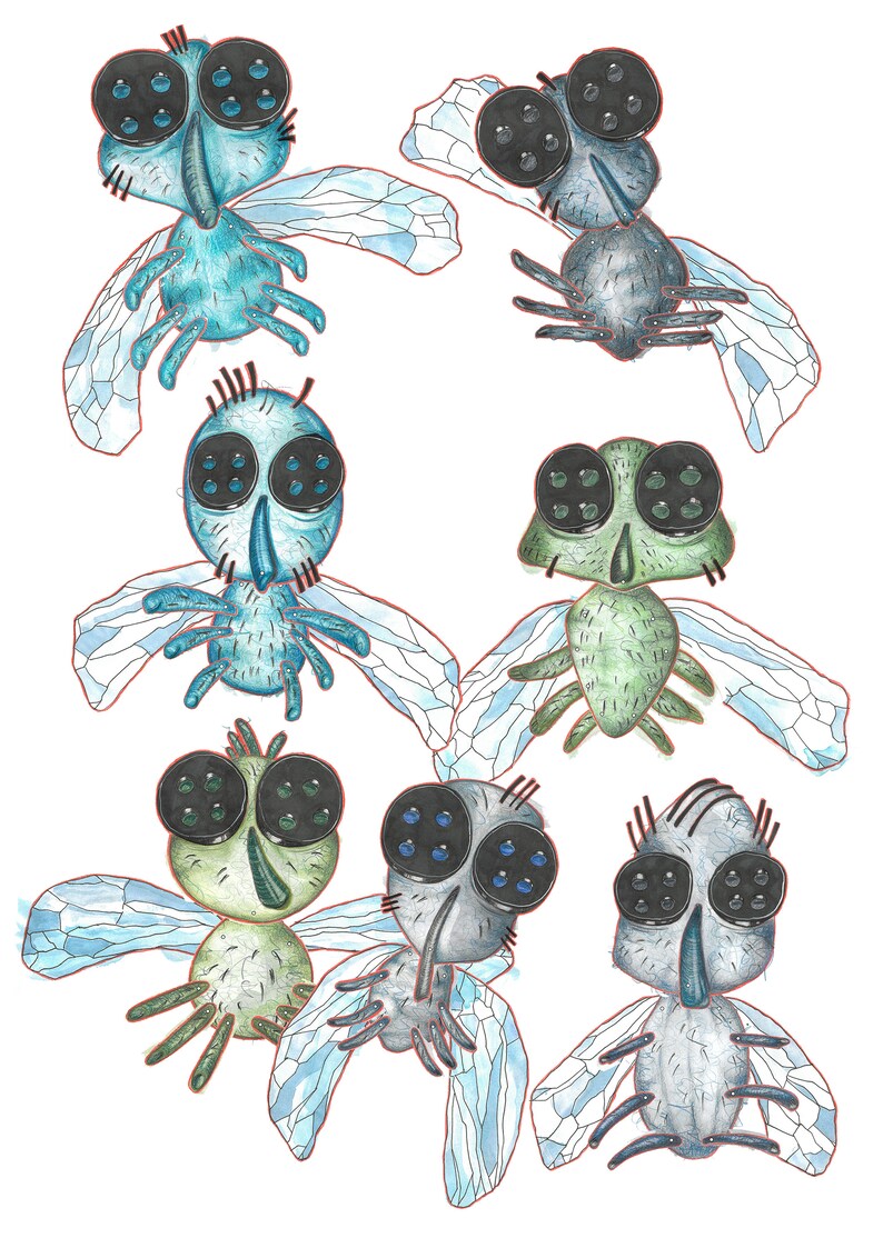Cut, craft, play! Fine art animals - fairy tales by the Brothers Grimm. Set 3: 7 flies from “The Brave Little Tailor”. A4 sheets from 3 years image 4