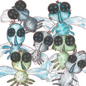 Cut, craft, play! Fine art animals - fairy tales by the Brothers Grimm. Set 3: 7 flies from “The Brave Little Tailor”. A4 sheets from 3 years image 1