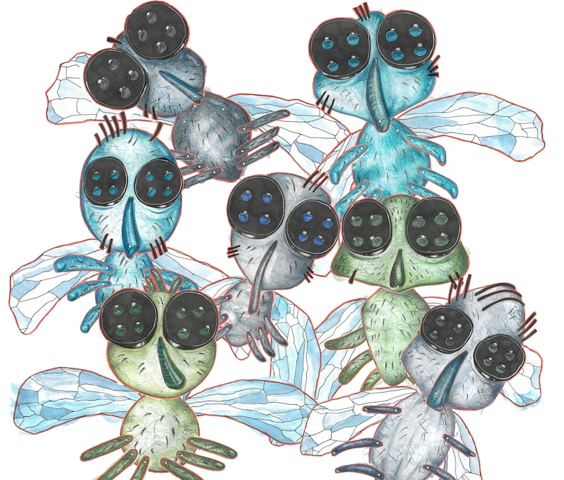 Cut, craft, play! Fine art animals - fairy tales by the Brothers Grimm. Set 3: 7 flies from “The Brave Little Tailor”. A4 sheets from 3 years image 1
