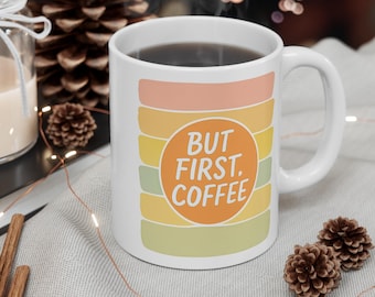 Tazza da caffè "But First Coffee", in ceramica retrò da 325 ml, regalo perfetto per gli amanti del caffè.