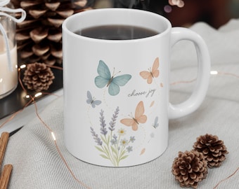 Tazza da caffè con farfalle, Scegli la gioia, Floreale 325 ml