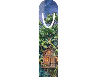 Baumhaus Lesezeichen - Wasserfarben verzaubertes Baumhaus Aluminium Lesezeichen Märchen Geschenk