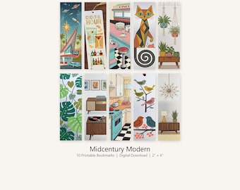 Mid Century moderne druckbare Lesezeichen 10er Set, Retro Lesezeichen Bundle, MCM Buch-Liebhaber-Geschenk, Vintage-Stil lesen digitaler Download