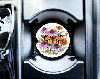 Monarchfalter-Auto-Untersetzer, Aquarell Sonnenhut, saugfähiger Speckstein