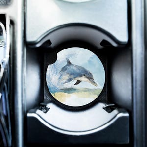 Dolphin Car Coaster | Playful Ocean-Wave Soapstone Cup Insert | Absorbent Stone Coastal Gift | Marine Life Beach Décor