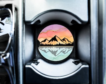 Mountain Silhouette Pastel Car Coaster Absorbent Stone Cup Holder Coaster Cool Car Accessory Gift for Dad Mom Boyfriend Girlfriend Driver