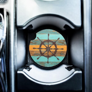 Scheepswiel auto-onderzetter | Rustiek nautisch roer speksteen bekerhouder | Cadeau roadtrip langs de kust