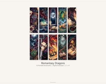 Juego de 10 marcapáginas imprimibles de Romantasy, fantasía oscura, dragón, descarga digital, regalo de Booktok, gótico, amante de los libros, lector de fantasía, estética literaria.