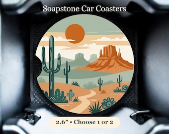 Posavasos para coche con diseño de cactus del desierto, paisaje del suroeste, esteatita absorbente.
