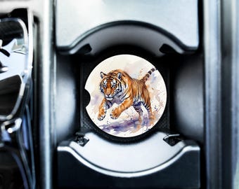 Bengal Tiger Auto Untersetzer, Aquarell Wildtiere Kunst, saugfähiger Speckstein