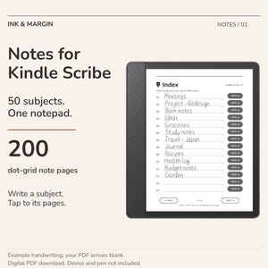Kindle Scribe Notebook PDF, 50 Subjects with Linked Index and 200 Dot Grid Pages