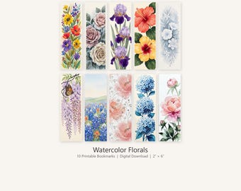 Aquarell Blumen Lesezeichen Set von 10, Blumen Lesezeichen Bündel, Buch-Liebhaber-Geschenk, Botanische Kunst Digitaler Download PDF