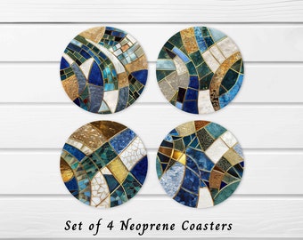 Mozaic Haven Posavasos de Neopreno, Juego de 4, diseño de Azulejos de Mosaico, Posavasos Elegantes para Amantes del Arte, Regalo perfecto para inauguración de la casa