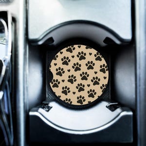 Paw Print Car Coaster | Beige Soapstone Dog Mom Cup-Holder Insert | Absorbent Paw Coaster Set | Pet Lover Gift for Car