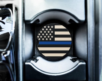Dessous de verre fin Blue Line pour voiture, pierre ollaire absorbante, cadeau pour la police