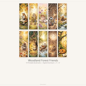 Printable Woodland Animal Bookmarks Set of 10 - Watercolor Forest Friends Digital Download Bookmark Cute Animals Book Lover Gift Fox Owl Dee