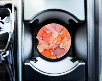 Pink Coral Rose Gold Ink Car Coaster Absorbent Stone Cup Holder Coaster Cool Car Accessory Gift for Dad Mom Boyfriend Girlfriend Driver