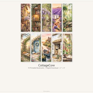 Printable Cottagecore Bookmarks Set of 10 - Watercolor Reading Nook Digital Download Bookmark Cozy Aesthetic Book Lover Gift Garden Cottage