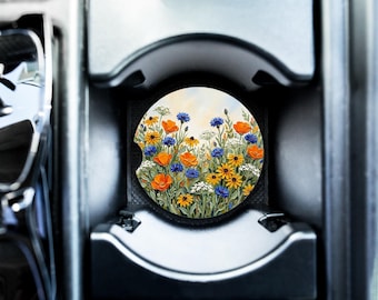 Wildblumenwiese Auto-Untersetzer, Mohnblumen und Gänseblümchen, saugfähiger Speckstein