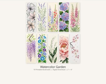 Druckbare Aquarell Garten Lesezeichen, Set von 10 Floral Lesezeichen Digital Download, Buch-Liebhaber-Geschenk, Bücherwurm Geschenk für Leser