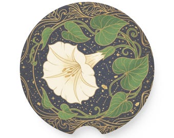 Moonflower Starry Night Car Coaster Absorbent Stone Cup Holder Coaster Cool Car Accessory Gift for Dad Mom Boyfriend Girlfriend Driver