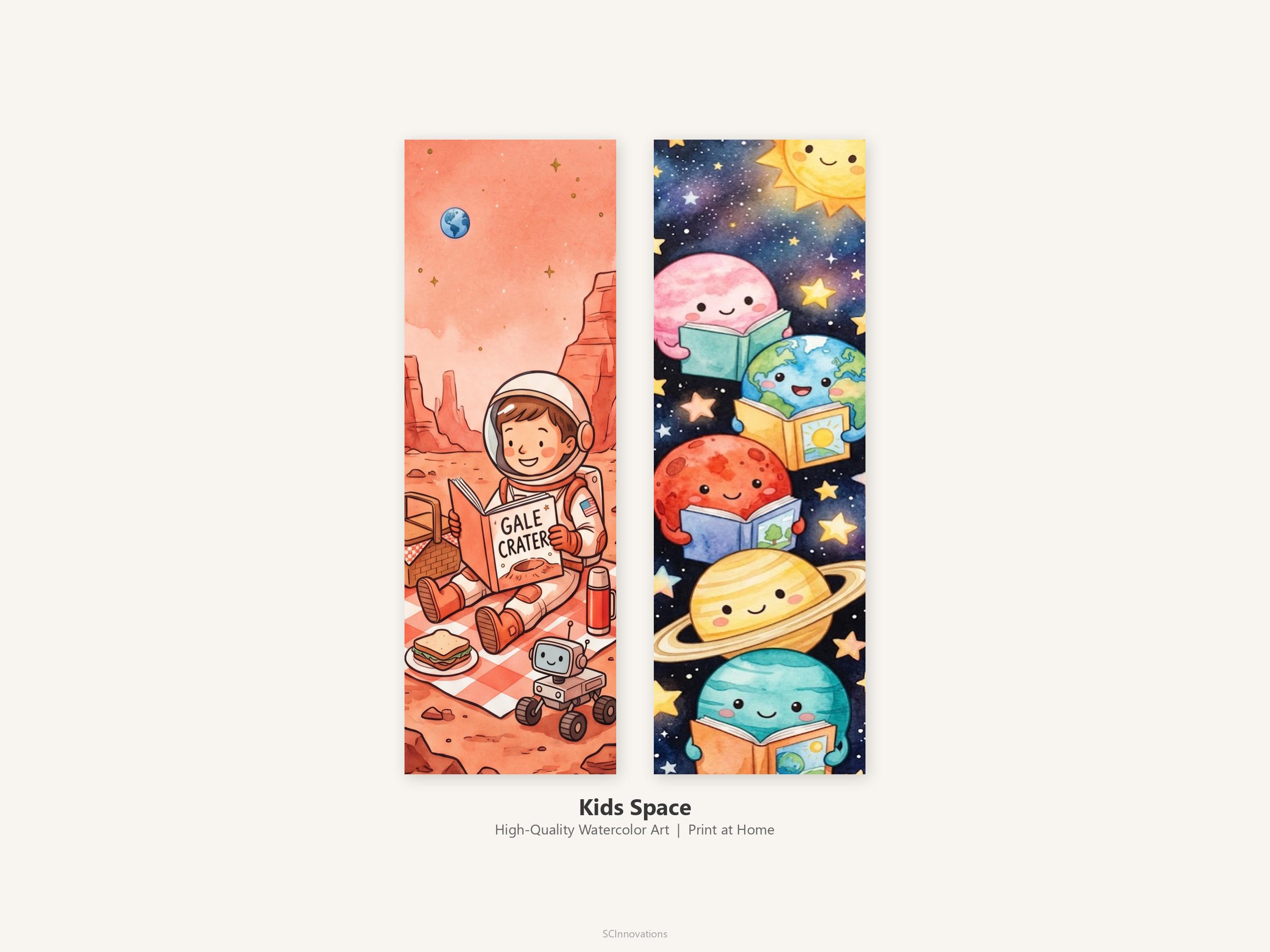 Solar System R Bookmark Ideas Printable Space Bookmarks Set of 10 Kids Astronaut Watercolor Digital ...