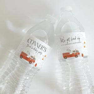 Firetruck Water Bottle Label Editable Firefighter Birthday Party Bottle Label Trucks Printable Label Template Instant Download, 0012