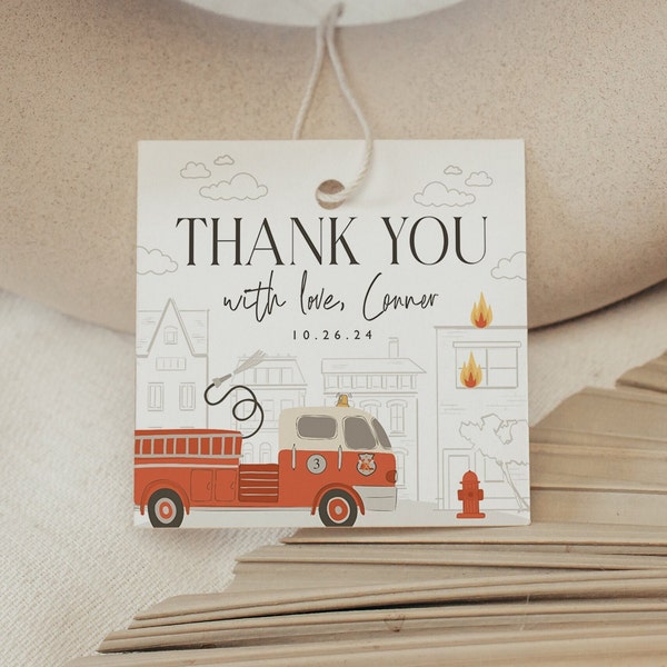 Fire Truck Birthday Favor Tag, Fire Engine Birthday Party Tags, Fireman Party Favors, Fire Station Birthday Party, Firefighter Party, 0012