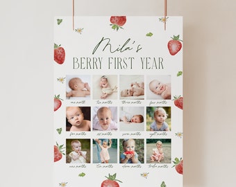 Berry First Year Photo Sign Berry First Birthday Decor Strawberry Birthday Party Sign, 0013
