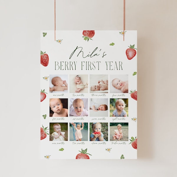 Berry First Year Photo Sign Berry First Birthday Decor Strawberry Birthday Party Sign, 0013