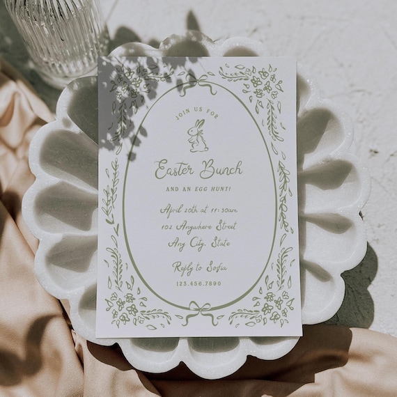 Easter Invitation Template Editable Easter Brunch Invite Easter Egg Hunt Invitation He Is Risen Hand Written Whimsical Bunny Printable, 0099