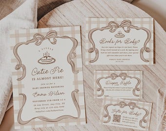 Plantilla de invitación para baby shower "Cutie Pie" (género neutro) Libros de rifa de pañales "Little Cutie Pie on the Way" para bebé (descarga de tarjeta, 0118)