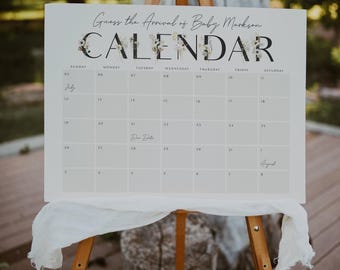 Calendario della data presunta del parto, Indovina la data presunta del parto, Cartello di arrivo del bambino, Bambino in fiore, Baby shower minimalista, Cartello stampabile con modello modificabile, 0008