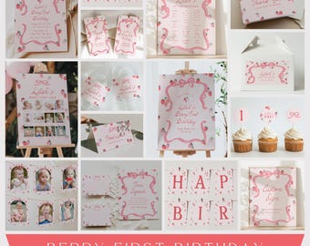 Berry First Birthday Invitation Bundle Whimsical Strawberry 1st Birthday Party Bundle Berries Invitation Printable Template Package, 0087