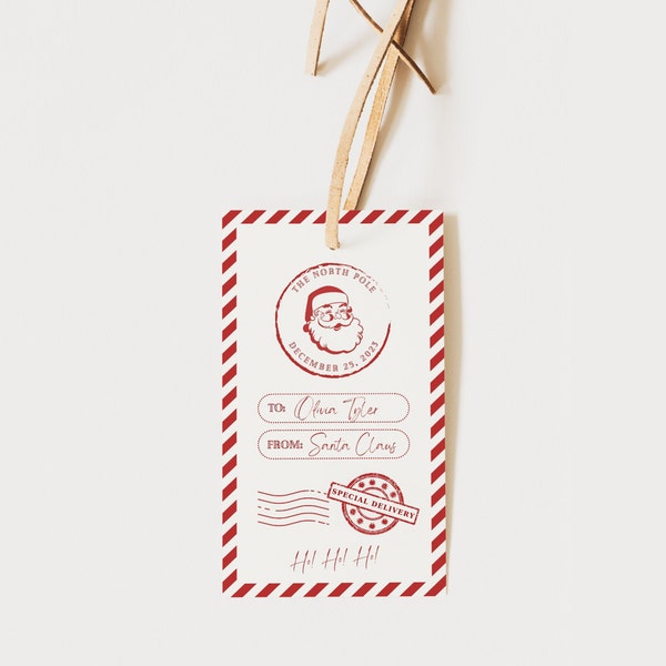 Santa Gift Tag, Christmas Present Tags, Vintage Santa Tags, Christmas Tag Template, Printable Christmas Tag, Editable Retro Santa Tag