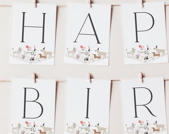 Dog Birthday Banner Sign Puppy Party Flag Sign Modern Dog Pawty Editable Bunting Sign Printable Template Download, 0025
