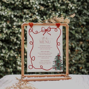 Kerstmenu handgetekende vakantie feest dinermenu grillige boog frame menusjabloon bewerkbare cocktailparty voedselmenu afdrukbaar, 0062