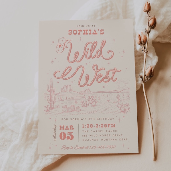 Wild West Invitation Cowgirl Birthday Invite Rodeo Retro Western Cowboy Editable Invitation Template Printable Instant Download, 0027