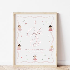 Cartello personalizzato ballerina, festa di compleanno della ballerina, cartello favore stampabile, cartello da tavolo per festa da ballo, cartello fai da te compleanno ballerina rosa, 0011