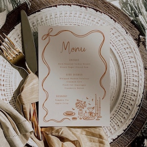 Thanksgiving Menu Whimsical Bow Menu Friendsgiving Dinner Menu Template Editable Thanksgiving Dinner Menu Card Printable Download, 0068