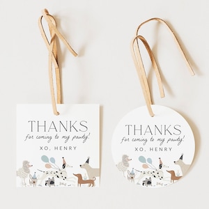 Dog Birthday Party Tag Puppy Party Sticker Modern Dog Favor Tag Puppy Pawty Printable Label Editable Template Download, 0043