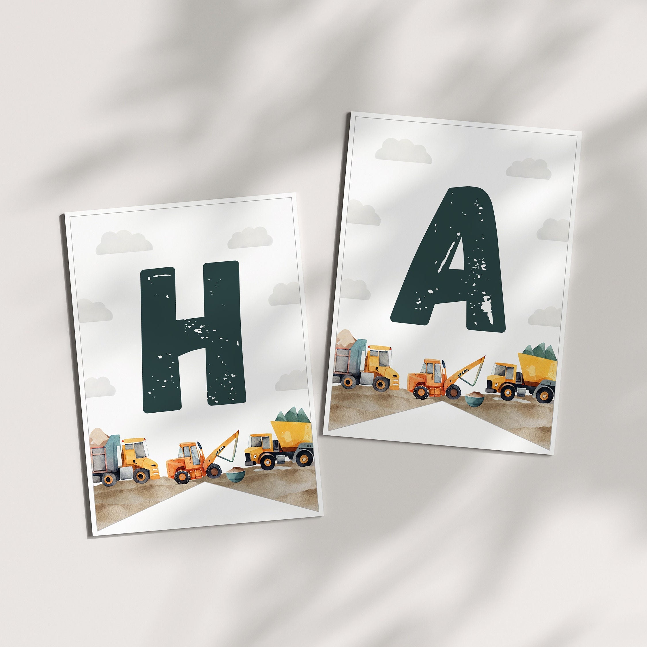 Construction Vehicle Birthday Banner - Digger Builder Party Bunting & Decorations