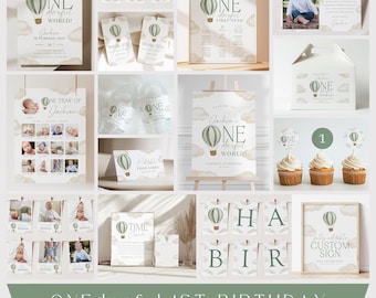 First Birthday Party Bundle Hot Air Balloon ONEderful 1st Birthday Party Package DIY Printable Party Template 1st Birthday Invitation, 0049